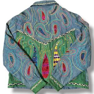 Vintage Carina Boho Embroidered Denim Jacket Patchwork Hippie Festival - 295